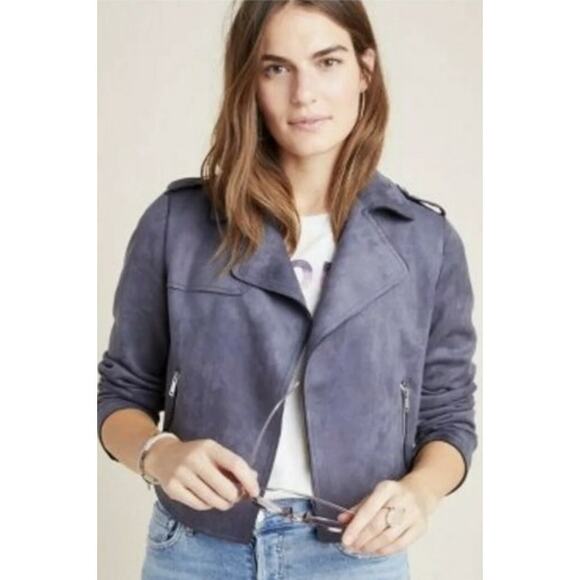 Anthropologie Philosophy Jacket Womens Medium Gray Faux Suede Moto Jacket NWOT - Picture 1 of 11